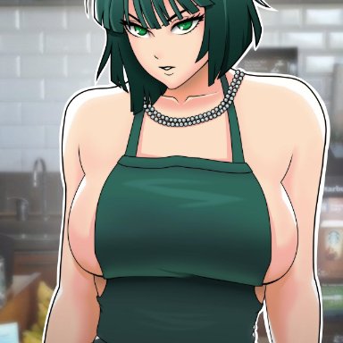 one-punch man, fubuki (one-punch man), plushy matt, 1girls, belly, big breasts, breasts, clothed, clothing, dark green hair, dark hair, female, female focus, female only, green eyes