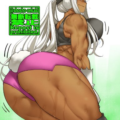 my hero academia, miruko, rumi usagiyama, shosho oekaki, 1girls, ass, big ass, breasts, bunny ears, bunny tail, female, hat, long hair, minishorts, muscular female