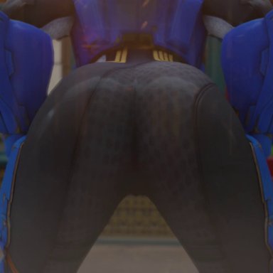 overwatch, tracer, kishi, 1girl, against fourth wall, against glass, ass, ass expansion, ass focus, ass press, ass shake, bodysuit, from behind, huge ass, jiggle