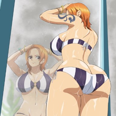 one piece, nami, iwao178, 1girls, ass, big ass, big balls, big breasts, big butt, bikini, breasts, butt, female focus, female only, huge breasts