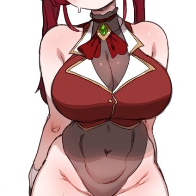 hololive, houshou marine, lightsource, 1girls, big breasts, curvy, curvy figure, female, female only, heterochromia, large breasts, leotard, long hair, red hair, solo