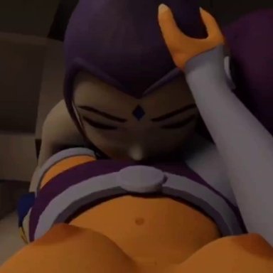 dc, teen titans, raven, starfire, waifusupreme, 2girls, cunnilingus, female/female, female only, grey skin, hand on head, oral, oral sex, orange skin, yuri