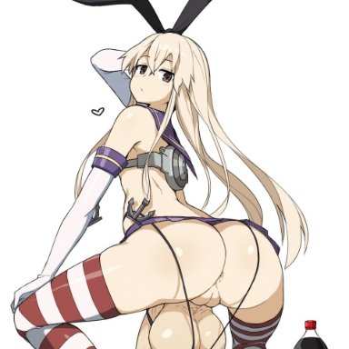 kantai collection, shimakaze (kantai collection), sinensian, 1futa, back, back view, balls, big ass, big balls, big butt, big penis, blonde hair, bunny ears, full-package futanari, futa only