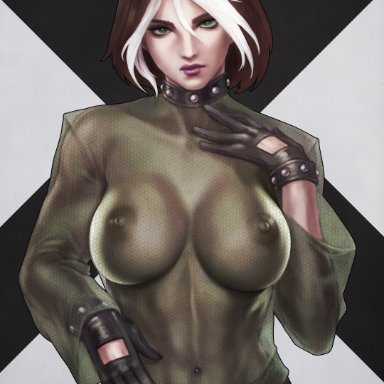 marvel, marvel comics, x-men, x-men evolution, anna marie, rogue (x-men), monorirogue, breasts, brown hair, female, green eyes, large breasts, monori rogue, multicolored hair, navel