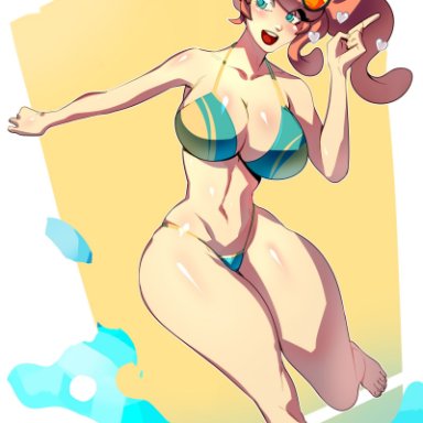 nintendo, pokemon, pokemon ss, sonia (pokemon), xdtopsu01, 1girls, bikini, blue eyes, breasts, cleavage, eyewear, eyewear on head, female, female only, large breasts