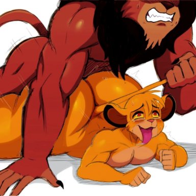 disney, the lion king, scar (the lion king), simba, sssonic2, aged up, anal, big ass, big butt, from behind position, gay, gritted teeth, incest, looking pleasured, thick thighs