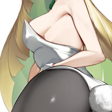 nintendo, pokemon, pokemon sm, lusamine (pokemon), yuuyuu (yuuki1771), 1girls, alternate breast size, ass, blonde hair, breasts, bunny ears, bunny girl, bunnysuit, female, female only