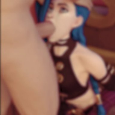 arcane, league of legends, arcane jinx, jinx (league of legends), audio cake, davesterie, blue eyes, blue hair, fellatio, hand on head, oral, oral penetration, oral sex, pov, animated