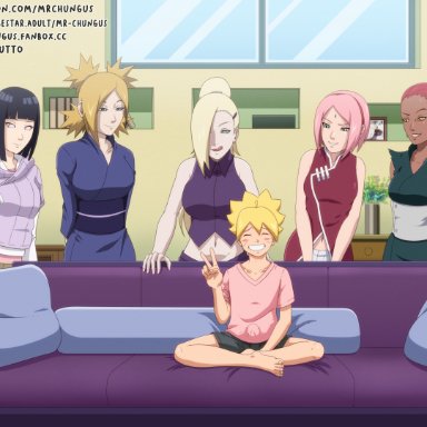 boruto: naruto next generations, mother's day, naruto, naruto (series), hyuuga hinata, ino yamanaka, karui, sakura haruno, temari, uzumaki boruto, mrchungus, 1boy, 5girls, imminent sex, mother