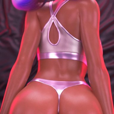 blizzard entertainment, overwatch, sombra, diescope, 1girls, ass, blurry background, clothed, clothing, dark skin, female, female only, latex, latex clothing, legs