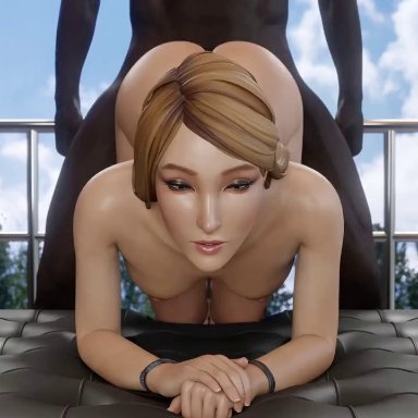 life is strange, square enix, rachel amber, echiee, 1boy, 1boy1girl, 1female, 1girl, 1girls, all fours, anus, ass, blonde hair, butt, dark-skinned male