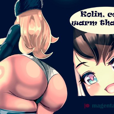 capcom, street fighter, street fighter v, chun-li, kolin, magentapeel, 2girls, alternate ass size, alternate breast size, ass, big ass, big breasts, blonde hair, blue eyes, breasts