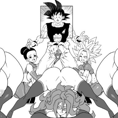 dragon ball, dragon ball out of pannel, dragon ball super, dragon ball z, android 18, android 21, android 21 (human), bulma briefs, chichi, kefla, son goku, witchking00, 1boy, 5girls, :o