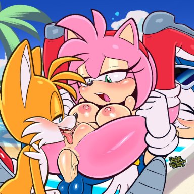 sega, sonic (series), sonic the hedgehog (series), amy rose, sonic the hedgehog, tails, uhmsprs, 1girls, 2boys, 2boys1girl, anal, anal penetration, anal sex, anthro, anthro on anthro