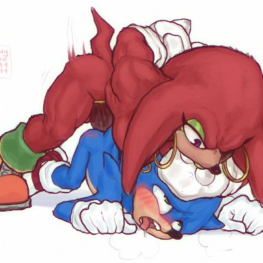 sonic (series), sonic the hedgehog (film), sonic the hedgehog (series), knuckles the echidna, sonic the hedgehog, dirtyfox911911, ahe gao, anal, animal genitalia, anthro, bareback, blue fur, boots, cock ring, dark nipples