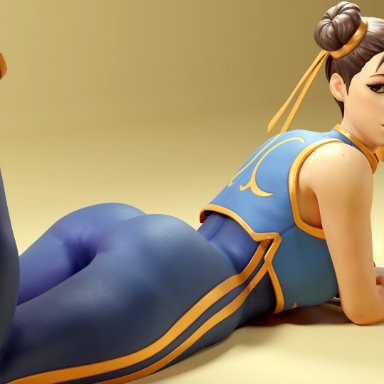 capcom, fortnite, street fighter, chun-li, dpmaker, x redeyes, 1girls, ass, bent legs, brown eyes, brown hair, female, female only, hair bun, hair buns