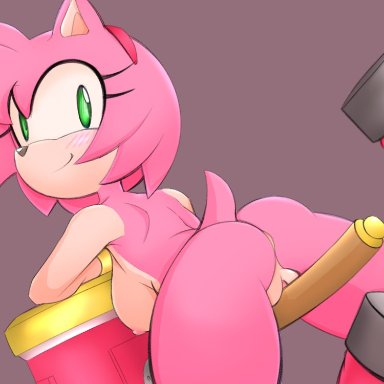 sega, sonic (series), sonic the hedgehog (series), amy rose, roundpeach, spassticus, ass, blush, boots, breasts, clothing, eulipotyphlan, eyelashes, female, footwear