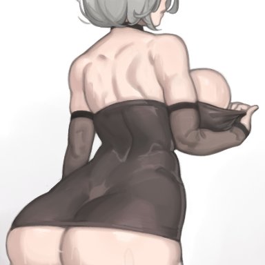 nier: automata, nier (series), square enix, yorha 2b, kelvin hiu, 1girls, android, android girl, ass, black dress, blindfold, breasts, dress, female, female only