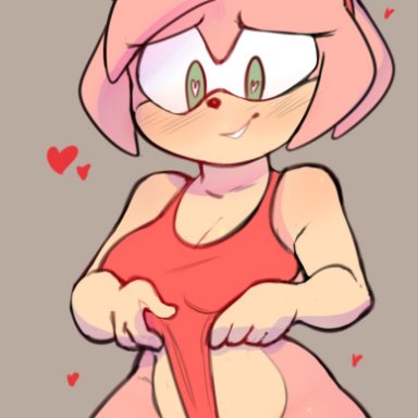 sonic (series), amy rose, cadslime, &lt;3 eyes, accessory, anthro, blush, breasts, cleavage, clothed, clothing, eulipotyphlan, female, front view, fur