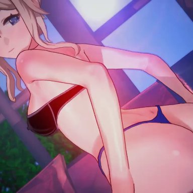 genshin impact, koikatsu, jean gunnhildr, choirbox, 1girl, annoyed, ass, ass focus, back, blonde hair, blush, bouncing ass, dat ass, female only, from behind