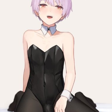 sunaba (nczd5875), 1boy, bulge, bunny ears, bunnysuit, crossdressing, cuffs, femboy, girly, kneeling, looking at viewer, male, male only, open mouth, pantyhose