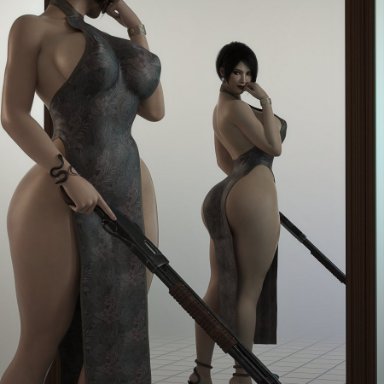 resident evil, ada wong, erotichris, 1girls, asian, asian female, ass, breasts, dress, female, female only, gun, high heels, large ass, large breasts