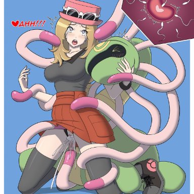 nintendo, pokemon, pokemon xy, cradily, serena (pokemon), the tentacle professor, big breasts, blush, blushing, breasts, clothed, clothed sex, cum, cum in pussy, cum inside