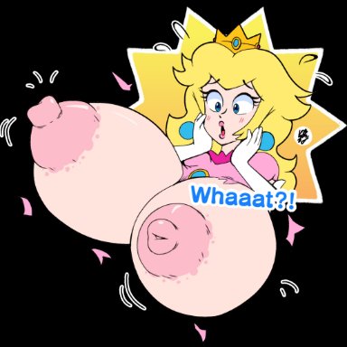 mario (series), mario party, nintendo, princess peach, easybee, 1girls, areolae, big breasts, big nipples, blonde hair, blue eyes, breast expansion, breasts, crown, earrings