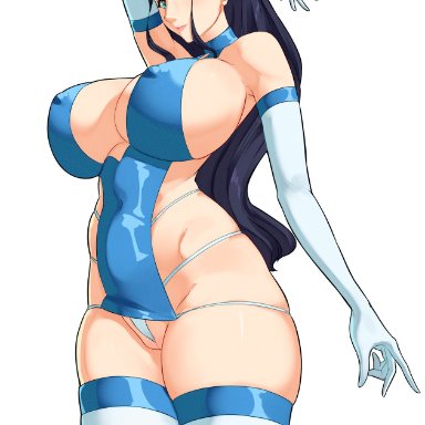 one piece, nico robin, 47 hard, 1girls, armwear, big breasts, black hair, blue eyes, breasts, cameltoe, choker, eye contact, female, gloves, huge breasts