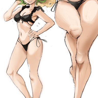 one-punch man, tatsumaki, rakeemspoon, 1girls, bikini, breasts, cleavage, female, female only, green eyes, green hair, looking at viewer, small breasts, solo, swimsuit
