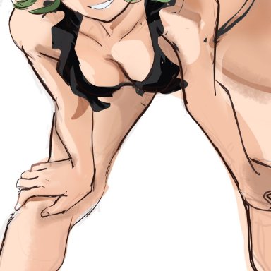 one-punch man, tatsumaki, rakeemspoon, ass up, bare arms, bare legs, bare shoulders, bikini, bikini bottom, bikini top, blank background, breasts, cleavage, collarbone, feet out of frame