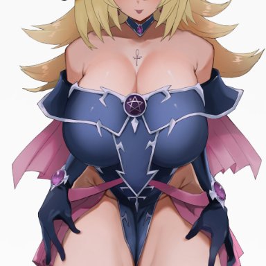 yu-gi-oh!, dark magician girl, kataku musou, 1girls, blonde hair, breasts, cleavage, female, female only, gloves, large breasts, looking at viewer, purple eyes, solo, thick thighs