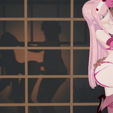 darling in the franxx, zero two (darling in the franxx), yuukis, 1boy, 1boy1girl, 1girl, 1girls, cheating, doggy style, fat, fat man, fishnets, lingerie, moan, moaning