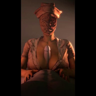 silent hill, bubble head nurse, skeletron27, boobjob, boobs, female, missing tags, monster, monster girl, paizuri, penis between breasts, pov, titfuck, 3d, animated