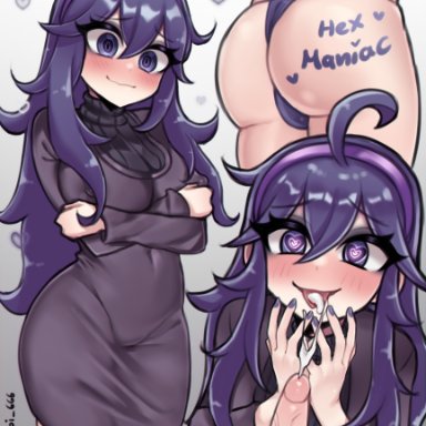 game freak, nintendo, pokemon, pokemon xy, hex maniac, btms666, 1boy, 1girls, ass, blush, body writing, breasts, cum, ejaculation, female