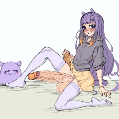 hololive, hololive english, ninomae ina'nis, tako (ninomae ina'nis), makinakid, solarismaximumcat, 1futa, balls, big balls, blush, bottomless, clothed, clothing, erection, futa only