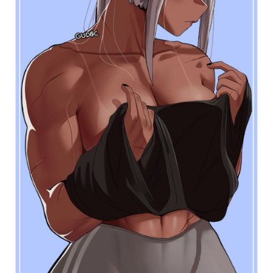 my hero academia, miruko, rumi usagiyama, gud0c, big breasts, muscular female, tan lines