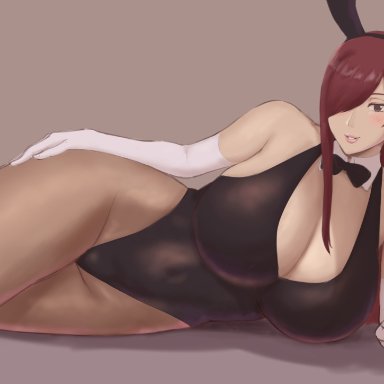 fairy tail, erza scarlet, ma mi fe, 1girls, big breasts, breasts, bunny ears, bunny girl, bunnysuit, busty, cleavage, curvaceous, curvy, curvy body, curvy female