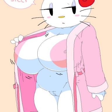 hello kitty, sanrio, kitty white, dream-cassette, hoshime, anthro, bathrobe, big breasts, breasts, female, solo, tagme