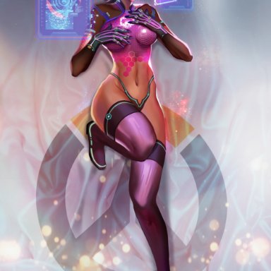 blizzard entertainment, overwatch, sombra, fan yang, 1girls, abs, ass, big ass, clothing, dark-skinned female, female, female only, nude, tight clothing