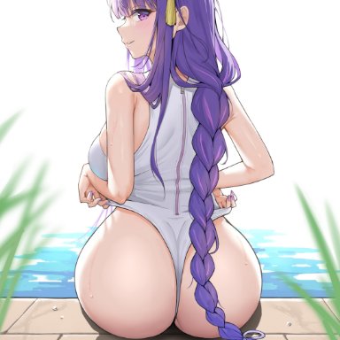 genshin impact, raiden shogun, 1girls, ass, ass focus, back view, big ass, braid, braided hair, breasts, bubble ass, bubble butt, curvy, from behind, looking at viewer