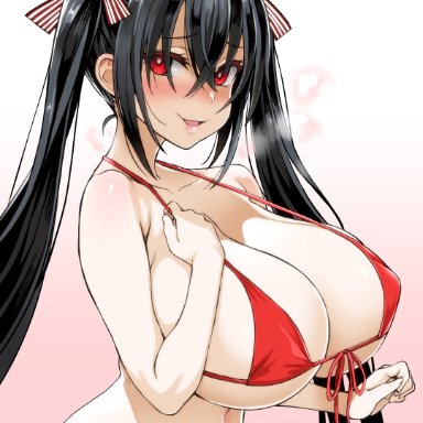 azur lane, taihou (azur lane), asanagi, ahoge, bikini, black hair, blush, breasts, cleavage, collarbone, eyebrows visible through hair, female, front-tie bikini, front-tie top, gradient