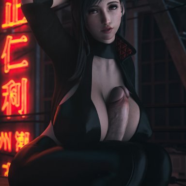 final fantasy, final fantasy vii, tifa lockhart, stevencarson, 1futa, autopaizuri, breasts, erection, futa only, futanari, huge breasts, huge cock, looking at viewer, paizuri, penis