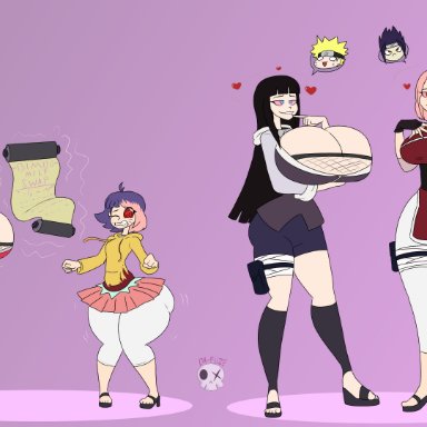 boruto: naruto next generations, naruto, naruto (series), hyuuga hinata, sakura haruno, sarada uchiha, uzumaki himawari, da-fuze, age progression, ass expansion, black hair, bottom heavy, breast expansion, femsub, finger in mouth