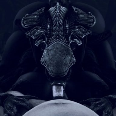 alien (franchise), female xenomorph, xenomorph, rayhuma, alien, alien girl, big breasts, big butt, human, human penetrating, light-skinned male, oral, pov, 3d, animated