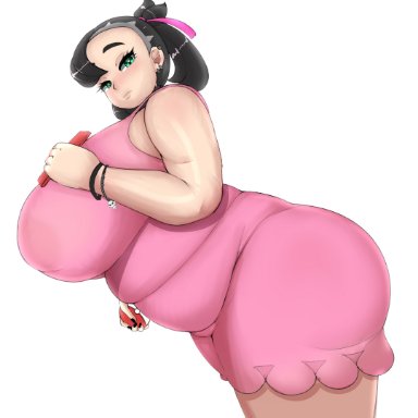 nintendo, pokemon, pokemon ss, marnie (pokemon), rotom phone, fladdykin, 1girls, aged up, alternate ass size, alternate body type, alternate breast size, ass, black hair, breasts, chubby