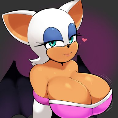 sonic (series), rouge the bat, g3mma, +clothing, 1girls, bare shoulders, bat, big breasts, breasts, cleavage, clothed, female, female only, jiggle, looking at viewer