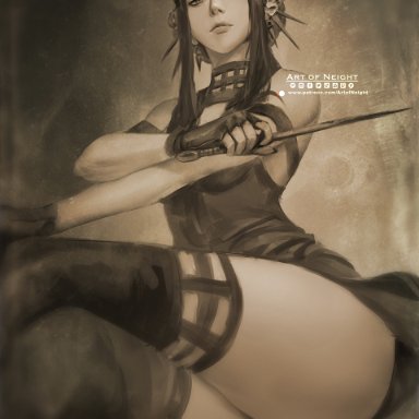 spy x family, yor briar, neight, 1girl, ass, assassin, choker, female, female only, fingerless gloves, legs, looking at viewer, thick thighs, thighhighs, thighs