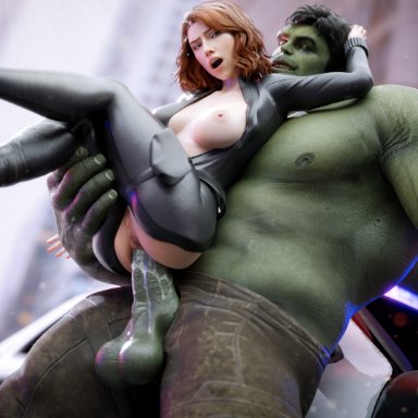 avengers, marvel, marvel comics, hulk, natasha romanoff, fireboxstudio, anal sex, balls, big penis, breasts, clothing, cum, green body, male/female, medium hair