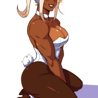 my hero academia, miruko, rumi usagiyama, alecto 0, 1girls, bunny ears, bunny tail, bunnysuit, choker, dark-skinned female, dark skin, female, female only, kneeling, looking at viewer